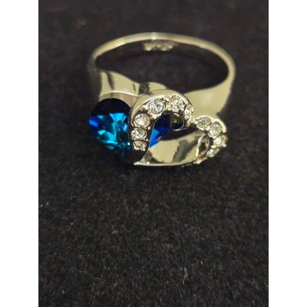 Blue Heart & Crystal Accent Ring, Size 8